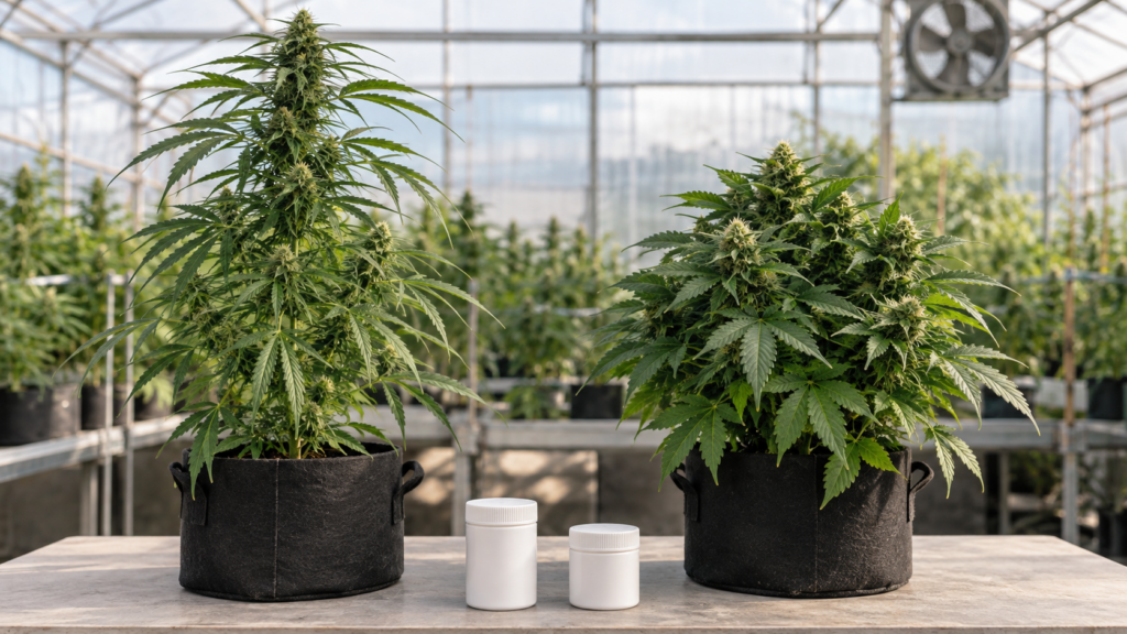 Difference between indica and sativa plant shapes and flower labels